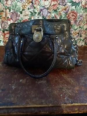 Michael Kors Quilted Handbag Metallic Gray Leather & Silver • $26.99