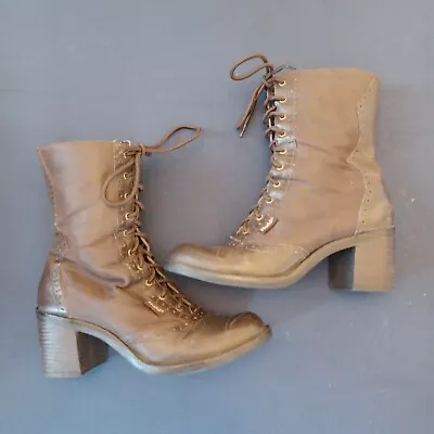  Womens Mudd Brunch Size 8M Brown Combat Vintage 3  High Heel Boots • $24.95