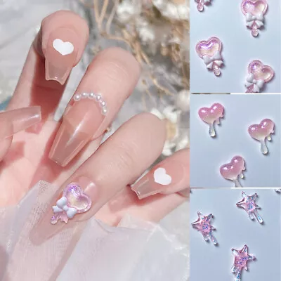 Nail Charms Pink Auroras Glitter Heart Star Accessories Grow-In-Dark Decorations • $0.99