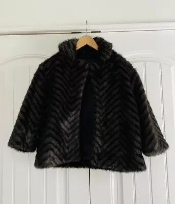 Mossimo Women’s Faux Fur  Mob Wife  Coat Jacket Black Brown Striped Lined Size L • $29.99