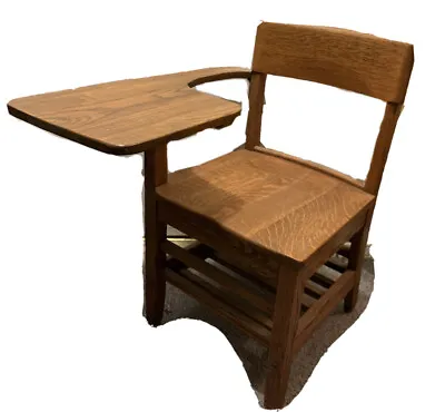 Antique Vintage All Solid Light Oak School Desk Chair Home Country Decor Teacher • $249.99