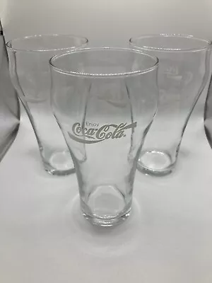 Set Of 3 Vintage Enjoy Coke Enjoy Coca Cola Bell Shape Glasses Clear 16 Oz • $28