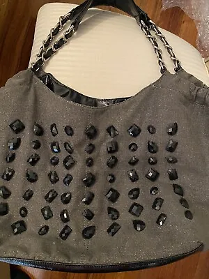 $33.50 • Buy Forever New Jewelled Tote Bag Grey Sparkle Canvas Material NWOT Pretty Bling