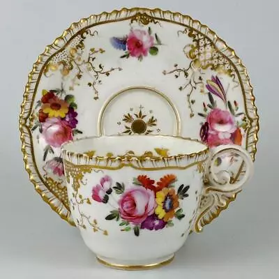 C1820 Antique Coalport Tea Cup & Saucer~19thc~Porcelain #966 English Pink Roses • £1.20