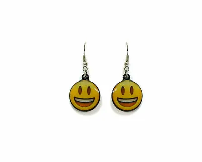 Emoji Dangle Earrings Yellow Smiley Face Text Girls Fashion Handmade Fun Jewelry • $9.99