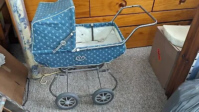 Vintage Antique Crown Baby Doll Stroller Carriage Blue Buggy By Welsh.  • $70
