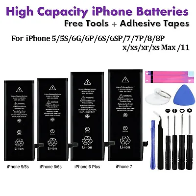 Li-ion Replacement Battery For IPhone 5s 6 6s Plus 7 8 Plus X XS +Adhesive Tools • $13.99