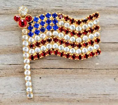 Disney Mickey Mouse Head USA American Flag Red White Blue Rhinestone Brooch Pin • $20