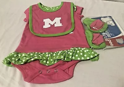 Michigan Wolverines Fan 3 Pieces Creeper Set  6-9 Mo Bodysuit/Bib/Bootie ..Mix10 • $19.99