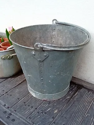 Vintage Old Weathered Heavy Duty Galvanised Metal Bucket Garden Planter • £27