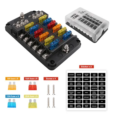 12-Way Blade Fuse Box Block Holder LED Indicator Auto Marine Boat Car Kit 12/32V • $13.95