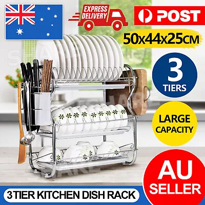 3 Tier Dish Rack Cutlery Drying Drainer Plate Cup Steel Kitchen Storage Holder • $26.85