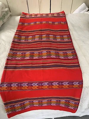 Vintage Mexican Blanket Bright Vibrant Red Striped 42x48 No Tassle • $40