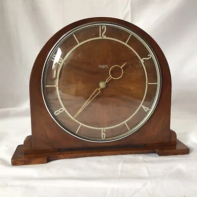$98.86 • Buy Art Deco Smiths 8 Day Slim Walnut Wood Clock Arabic Numerals. Wind Up Mechanism