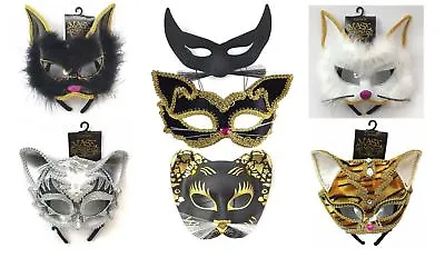 £10.95 • Buy Ladies Cat Masquerade Jewelled Face Mask Ballroom Fancy Dress Accessory