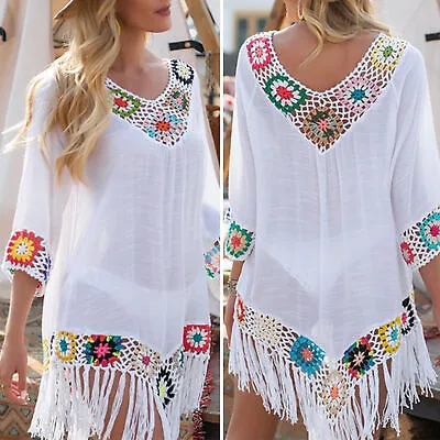 Bikini Cover Up Hollow Out Crochet Patchwork Loose-fitting Swimwear Tunic  • $25.99