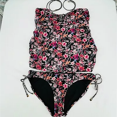 A Pea In The Pod Maternity Tankini Swim Set Size L 2 Piece Black Floral • $21