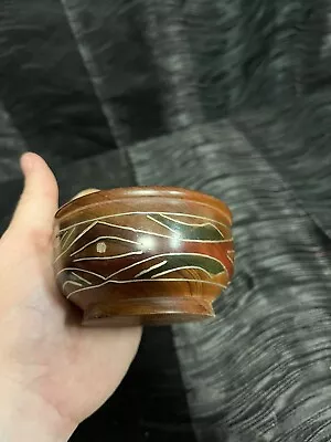 Vtg Special Hawaiian Koa Wood Bowl Metal Inlays • $45