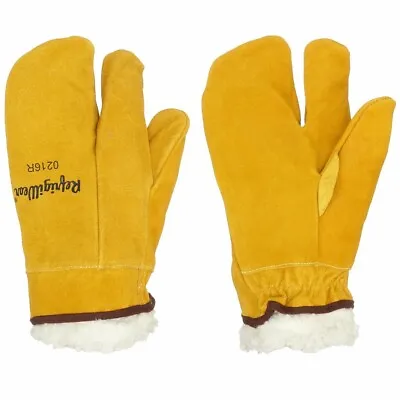 XLarge RefrigiWear Sherpa Lined Three Finger Split Cowhide Leather Mitten 0216R • $19.45