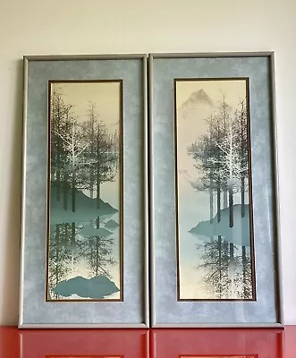 Modernist Serigraph Diptych Fine Art Prints James Hagen 1970s Funky Framed Pair • $390