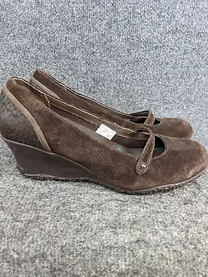 Merrell Womens Petunia Browwn Print Suede Mary Jane Wedge Sz 9.5 • $12