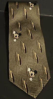 Walt Disney World Necktie Mickey Mouse Character Brown 100% Silk Tie Vintage • $12.99