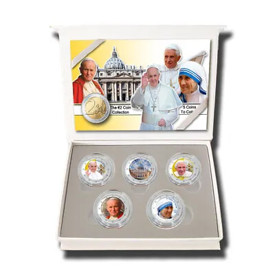 2 Euro Coloured Coin Box Set 5 Vatican Popes Teresa Benedict Francis John Paul  • $49.90