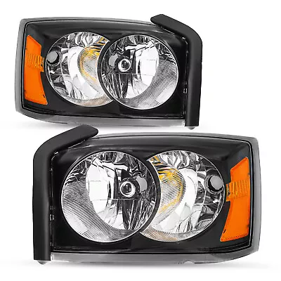 For 2005 2006 2007 Dodge Dakota Headlights Black Amber Headlamp Left+Right 05-07 • $100.22