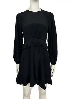 ZIMMERMANN Size 1 / 10 AU / 6 US Black Frill Long Sleeve Silk Dress • $260