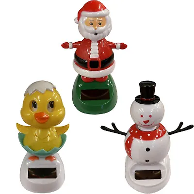 SOLAR DANCING FATHER CHRISTMAS - SNOWMAN + CHICK Xmas Decoration Ornament Toy • £8.99