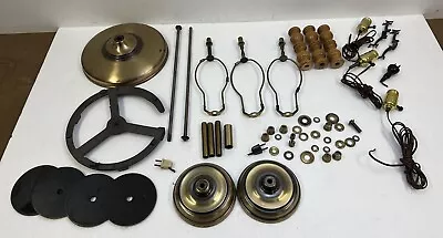 Vintage LAMP PARTS LOT Arm Metal Light Spacer Base Cover Brass Harp Set Socket • $14.99