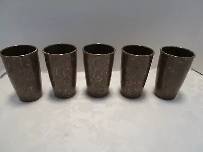 Retro Set Melmac Set 5 Tumblers Splatter Brown Picnic RV Camping 9 Oz.  1950's • $78