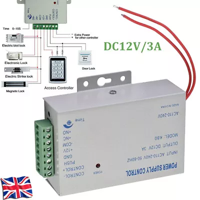 DC12V/3A AC110-240V Access Control Power Supply Unit For Door Intercom System • £15.99