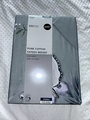 NEW Ex M&S Pure Cotton Sateen Double Bet Set 220 TC Chinoiserie Floral • £25