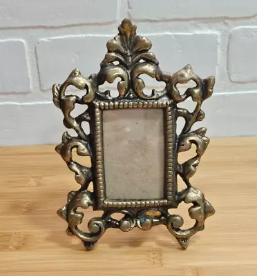 Vintage Victorian Style Brass Picture Frame Easel Back Ornate With Glass 7  Tall • $15.99