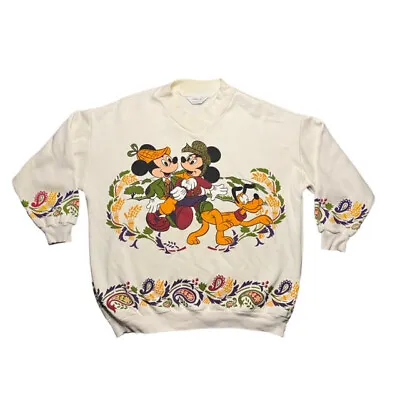 £15.45 • Buy Vtg St Michael Cream Disney Mickey Mouse, Minnie Mouse & Pluto Sweatshirt  UK 12