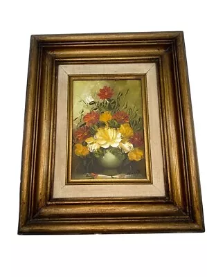 Vintage Original Oil Paining Red Orange FLORAL ROSES Still Life Signed Framed • $65