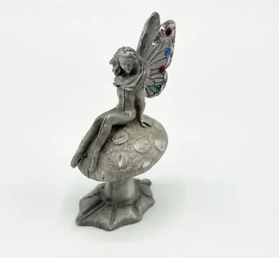 Vintage Spoontiques Pewter Nude Fairy Nymph On Mushroom Figurine HMR1342 2.75  • $12