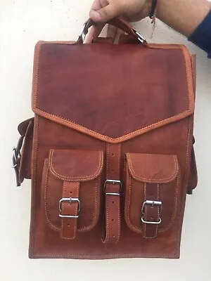 Men's Vintage Laptop Rucksack  Leather Handmade Backpack Travel Lightweight Bag • $89.56