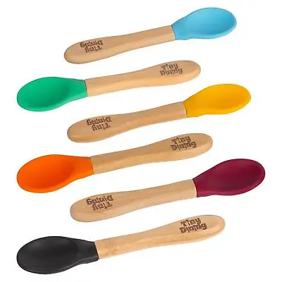 6pc Tiny Dining Team Blue Bamboo Baby Feeding Spoon Set Soft Tip Toddler Weaning • £12