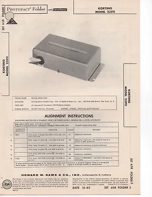 1963 Korting 23911 Fm Multiplex Adapter Service Manual Photofact Schematic Fix • $10.99