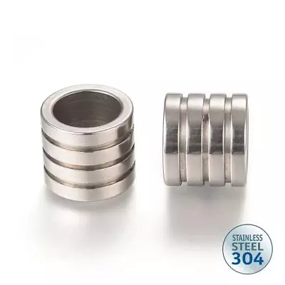 4 STAINLESS STEEL 304 SPACER BEADS 12mm TUBE RIBBED LARGE HOLE 8mm STA9 • £4.39