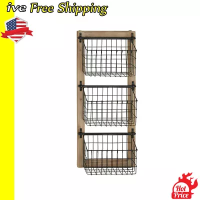 Farmhouse 3 Tier Hanging Metal Magazine Rack Holder Wall Mounted Organizer NEW • $39.52