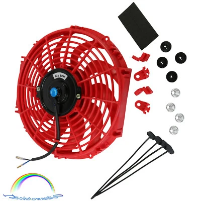 $25.99 • Buy Red 12  Universal Engine Cooling Fan Racing Electric Radiator Slim Pull Push 12V