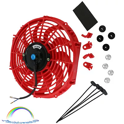 Red 12  Universal Engine Cooling Fan Racing Electric Radiator Slim Pull Push 12V • $30.99