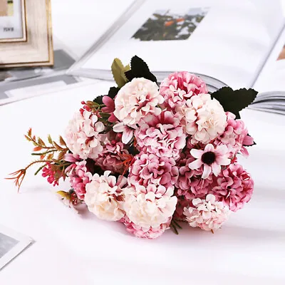 15 Heads Artificial Silk Fake Flowers Bunch Bouquet Wedding Home Party Decor UK • £3.49