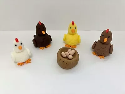 Handmade Edible Farm Yard Animal Chickens Cake Topper Birthday Decorating Set • £17
