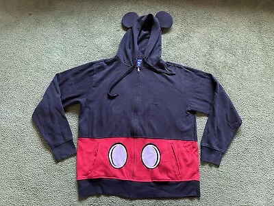 Disney Mickey Mouse Ears Costume Black Zip Up Jacket Sweatshirt Hoodie Size XL • $14.95
