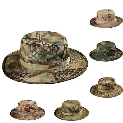 Mens Safari Jungle Bucket Boonie Bush Hat With Wide Brim & Chin Strap • $12.37