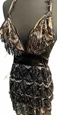 Women Dress Small Very Flashy Shiny Dangling Sequins Halter Style See-Through • $7